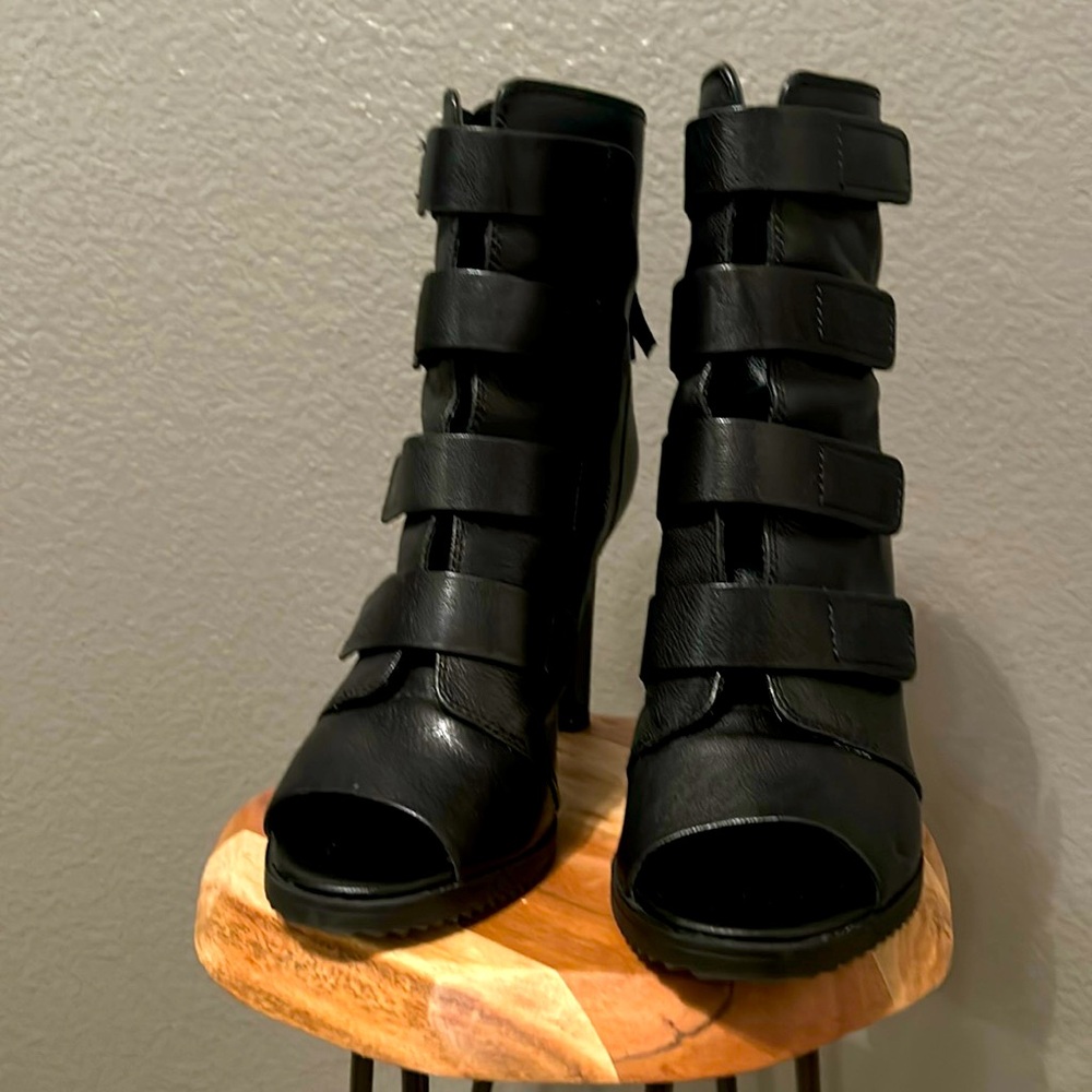 DKNY leather booties. Velcro straps